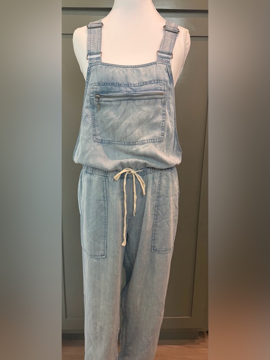 lovestitch Pants - Light Wash Denim Jumpsuit with Drawstring Waist
